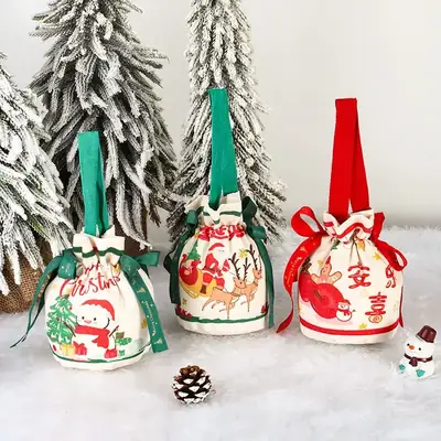 Red Christmas Gift Bag for Kids with Apple Design