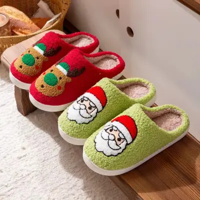 New cross-border Christmas tree foreign trade cotton slippers lovers autumn and winter home indoor soft bottom warm fleece-lined parent-child slippers