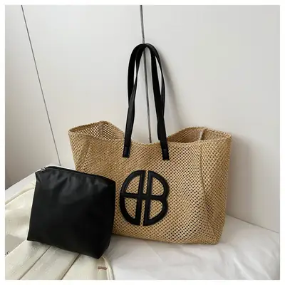 2024 New Woven Straw Shoulder Bag with Logo