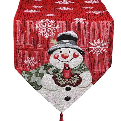 Christmas Snowman Table Runner Cotton Linen Red Grey