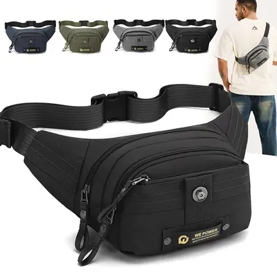 WEPOWER Men's Black Multi-Layer Waist Bag