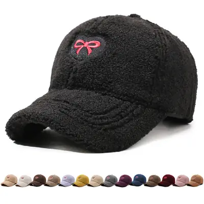 Winter Women's Lamb Wool Bow Cap Beige