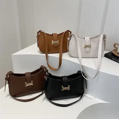 White Textured Retro Shoulder Bag for Women 2024