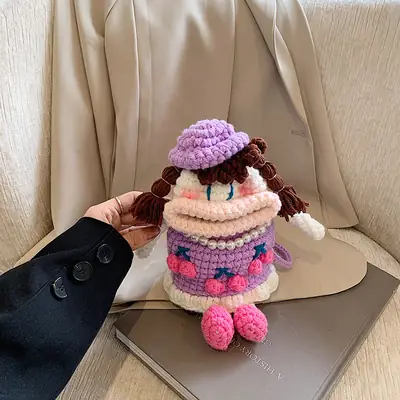 Cute Crocheted Cartoon Doll Shoulder Bag for Girls