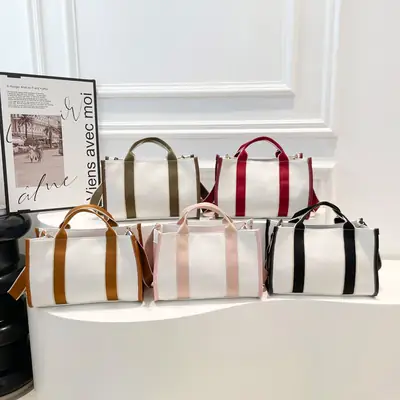 2024 Winter Korean Style Canvas Bags Large Capacity Contrast Tote