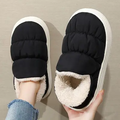 Women Winter Fleece Slippers White Cotton