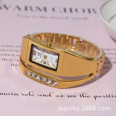 Gold Women's Quartz Watch with Diamond Bracelet