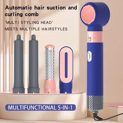 5-in-1 Self-Curling Hair Comb & Dryer Blue