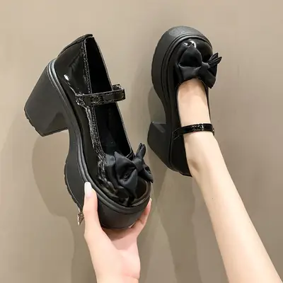 Women's Mary Jane Bow Heels White Black