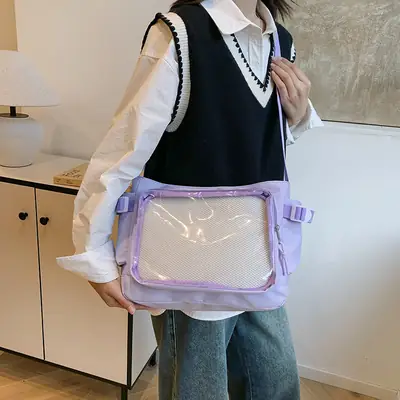 Girls Student Messenger Bag Purple Transparent Shoulder Crossbody