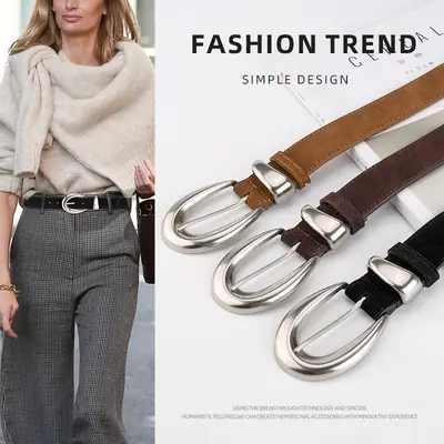Vintage High-end Belt Women Genuine Leather Frosted Anti-velvet