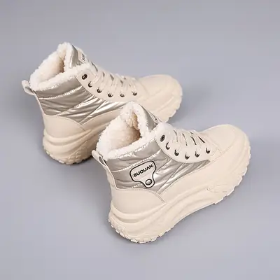 Women's White Snow Boots with Plush Lining & Thick Sole