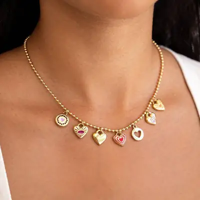 Golden Heart-shaped DIY Pendant Necklace with Geometric Design