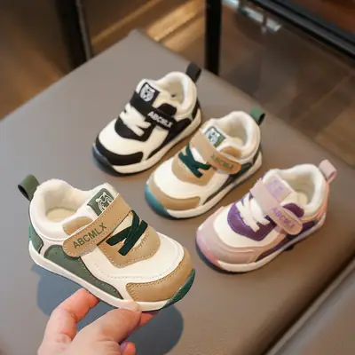 Baby Boy's sneaker 2024 Winter New Baby Girl's Soft Bottom fleece-lined Warm Baby Shoes Baby Cotton Shoes Trendy