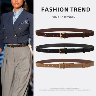 Red Frosted Genuine Leather Belt for Women