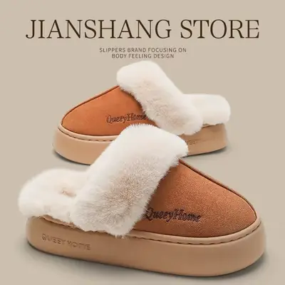 2025 New Style Closed-Toe Cotton Slippers for Women, Autumn and Winter Thick-Soled Non-Slip Flip-Top Indoor Home Warm Cotton Slippers for Men