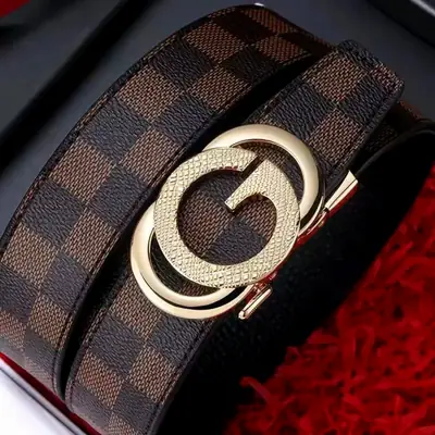 Men's Cross-Body Belt with Gold GG Buckle & Checkered Pattern