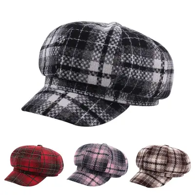 New Vintage Plaid Duck Tongs Woolen Cap for Kids