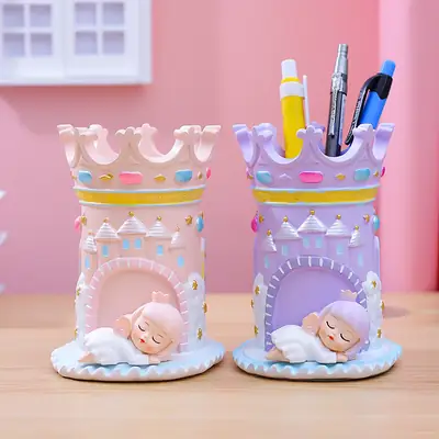 Fantasy Angel Castle Pen Holder with Heart Design