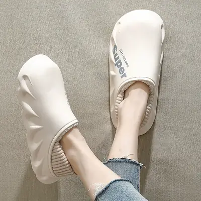 Women's Waterproof Cotton Slippers Winter Bag Heel Indoor Home Feeling Dung Thick Bottom Plush Couple Wearing Moon Cotton Shoes