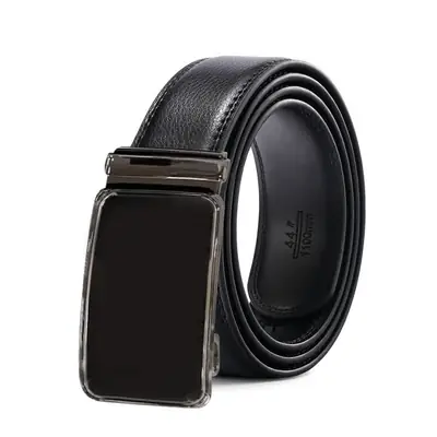 Men's Black Leather Belt with Automatic Buckle
