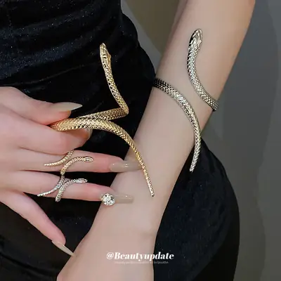 Gold Snake Bracelet Ring Set for Women