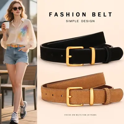 Women's Suede Belt with Gold Buckle 27-33码
