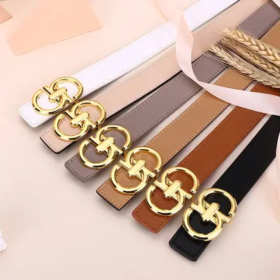 Women's White Leather Belt with Gold Buckle