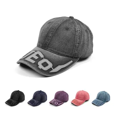 Men Blue Embroidered Baseball Cap with Letter Patch