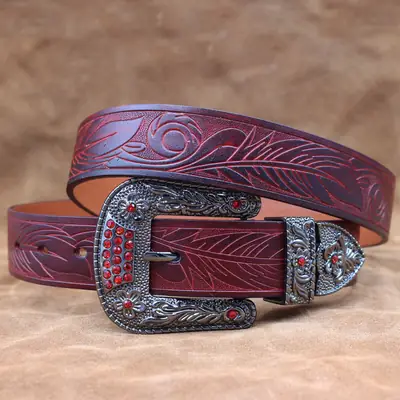 New Style Western Buckle Belt with Red Stones