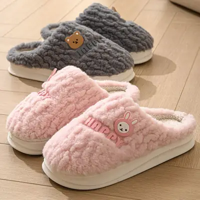 Cotton Slippers for Women Pink Winter Fur Plush