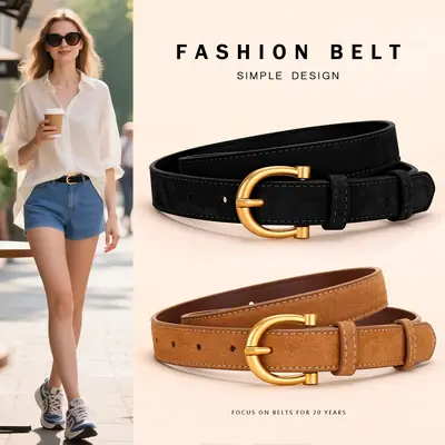 Black Gold Plated Women's Belt with Suede Strap