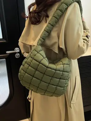 Women's Cotton Padded Shoulder Bag Large Capacity Beige