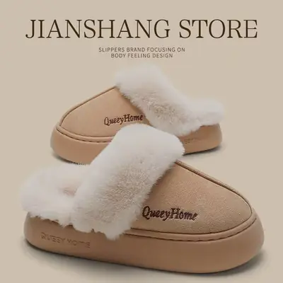 Thick-Soled Cotton Slippers for Women, Autumn and Winter, Closed-Toe, Non-Slip, with a Collar, Indoor Home Warm Slippers, Outdoor Cotton Slippers for Men, 2025 New Model