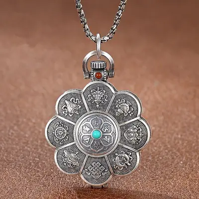 Ancient Lotus Auspicious Eight Treasures Necklace for Men