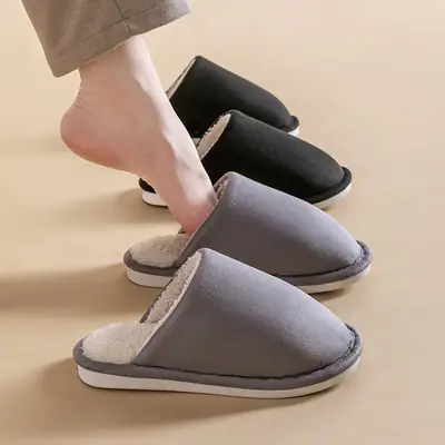 Men's Winter Warm Cotton Slippers Grey Non-Slip
