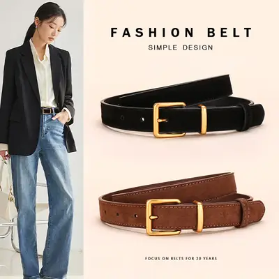 Women's Matte Suede Belt with Matte Pin Buckle