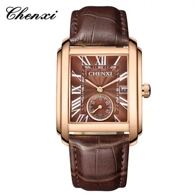 Chennai Square Quartz Watch Brown Leather Belt