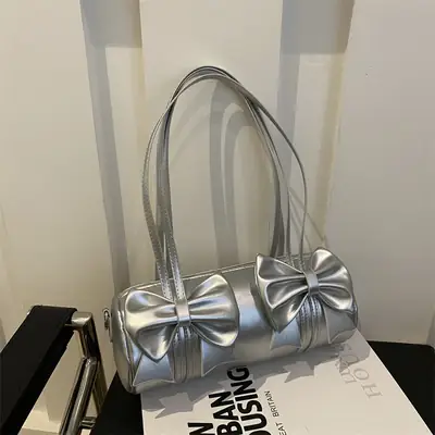 Silver Bow Crossbody Bag for Women Winter 2024