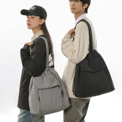 Large Capacity Drawstring Yoga Tote Bag Black