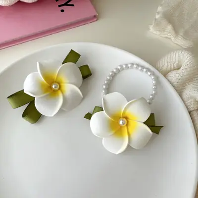 Fresh Egg Flower Hairpin Bracelet with Pearl & Head Rope