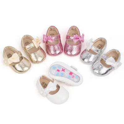 Gold Sparkly Bow Baby Shoes for Toddlers