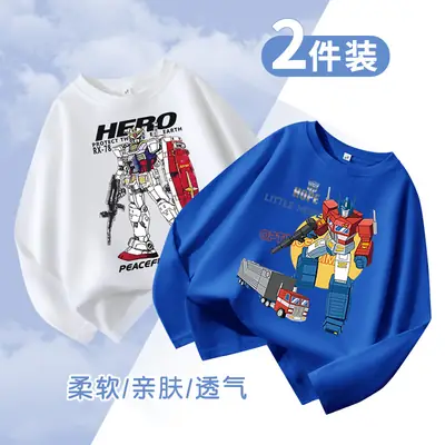 White Boys Long Sleeve T-Shirt with Transformer Print