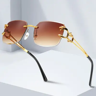 Men Women Factory Direct Cheetah Head Frameless Square Sunglasses Gold Black