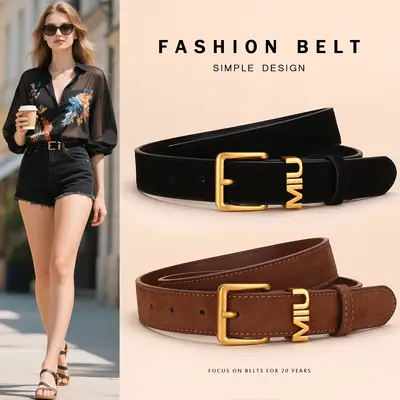 Women's Matte Suede Belt with Gold Buckle