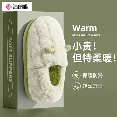 Women's Winter Warm Cotton Slippers White Green