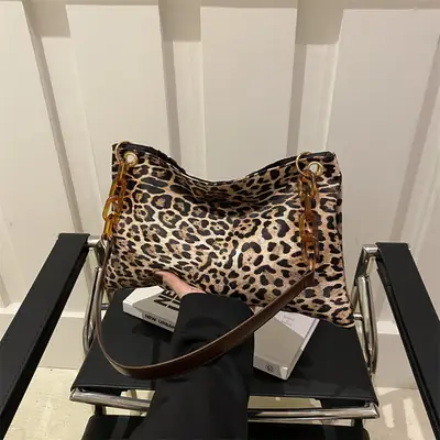 Leopard Print Large Cap Bag Women 2024 Winter