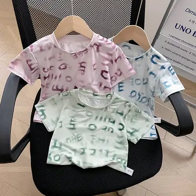 Summer Boys White Letter Print T-Shirt Loose Fit