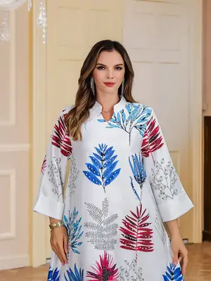 Hot-Selling Foreign Trade Fashion Dress in Stock, Rhinestone Printed Long Dress, Wholesale Foreign Trade Long Dress with Large Hem