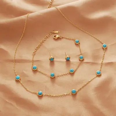 Titanium Blue Turquoise Earrings Necklace Bracelet Set